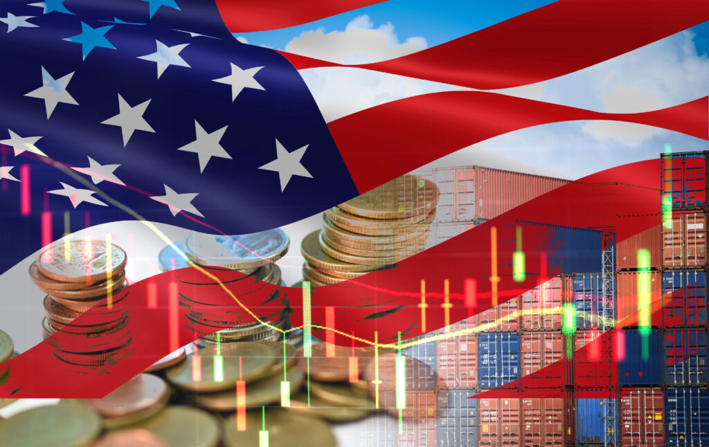 U.S. dollars with an American flag - Trump's tariffs impact on investors